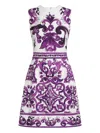 Dolce & Gabbana Women Maiolica Print Cotton Blend Dress In Purple