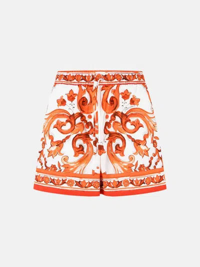 Dolce & Gabbana Maiolica Print Cotton Poplin Beach Shorts In Multi