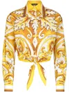 Dolce & Gabbana Maiolica Brocade Print Cropped Button-front Shirt In Multi