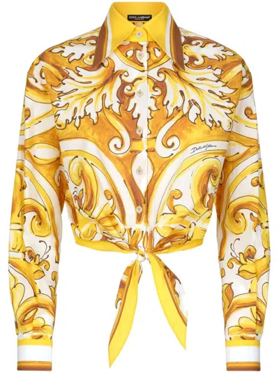 DOLCE & GABBANA MAIOLICA PRINT COTTON SHIRT