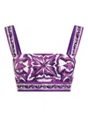 Dolce & Gabbana Cropped Printed Cotton-twill Top In Purple
