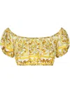 Dolce & Gabbana Yellow And White Crop Top With Majolica Print In Yellow