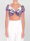 Dolce & Gabbana Cotton Majolica Print Crop Top In Purple