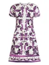 Dolce & Gabbana Short Dress Fitted Waist Floral Pattern In Purple