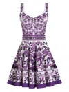 Dolce & Gabbana Violet Dress With Thin Straps And All-over Floral Motif In Cotton Blend Woman In Purple