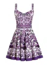 Dolce & Gabbana Violet Dress With Thin Straps And All-over Floral Motif In Cotton Blend Woman In Purple