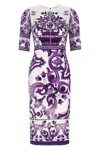 Dolce & Gabbana Maiolica Print Charmeuse Midi Dress In Purple