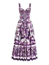 Dolce & Gabbana Long Poplin Dress With Majolica Print In White