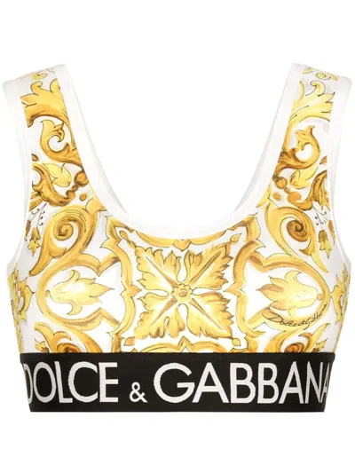 Dolce & Gabbana Majolica-print Cropped Tank Top In Yellow