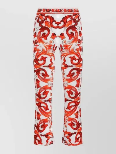 Dolce & Gabbana Maiolica Print High Waist Cropped Trousers In Red