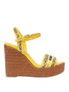 Dolce & Gabbana Maiolica Embroidered Wedge Sandals In Amarillo