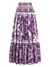 Dolce & Gabbana Violet Long Skirt With Ruffle Hem And All-over Floral Motif In Cotton Woman