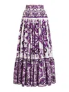 Dolce & Gabbana Violet Long Skirt With Ruffle Hem And All-over Floral Motif In Cotton Woman In White