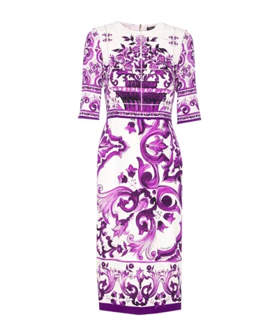DOLCE & GABBANA DOLCE  GABBANA MAJOLICA-PRINTED CHARMEUSE DRESS