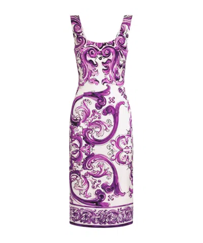DOLCE & GABBANA DOLCE  GABBANA MAJOLICA-PRINTED LONG CHARMEUSE DRESS