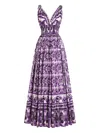Dolce & Gabbana Smocked V-neck Maxi Dress With Tie Straps In Purple