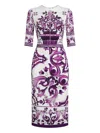 Dolce & Gabbana Maiolica Print Charmeuse Midi Dress In Purple