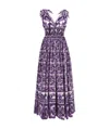 Dolce & Gabbana Smocked V-neck Maxi Dress With Tie Straps In Purple