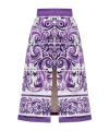 Dolce & Gabbana Cotton-blend Majolica Print Midi Skirt In Purple