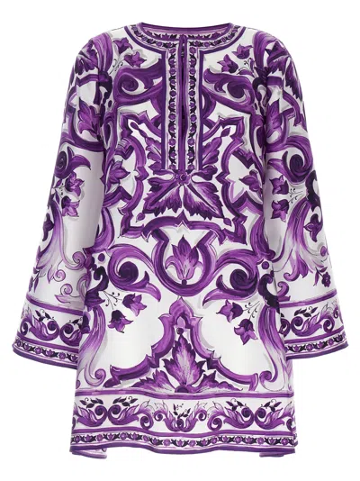 Dolce & Gabbana Maiolica Print Mini Dress In Purple