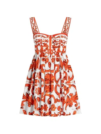 Dolce & Gabbana Maiolica Print Mini Dress In White