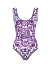 Dolce & Gabbana Women Maiolica Print One-piece Swimsuit In Purple