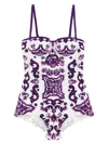 Dolce & Gabbana 'maiolica' Print One-piece Swimsuit In Purple