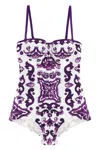 Dolce & Gabbana 'maiolica' Print One-piece Swimsuit In Purple