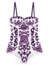 Dolce & Gabbana 'maiolica' Print One-piece Swimsuit In Purple