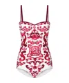 Dolce & Gabbana Majolica-print Underwire One-piece Swimsuit In Red