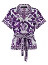Dolce & Gabbana Majolica Print Silk Twill Shirt Women In Purple