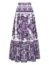 Dolce & Gabbana Violet Long Skirt With Ruffle Hem And All-over Floral Motif In Cotton Woman