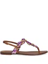 Dolce & Gabbana Majolica Leather-trimmed Satin Thong Sandals In Purple