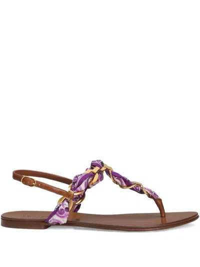 Dolce & Gabbana Majolica Leather-trimmed Satin Thong Sandals In Purple