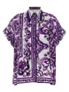 Dolce & Gabbana Silk Shirt With Bold Floral Print In Purple