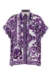 Dolce & Gabbana Silk Shirt With Bold Floral Print In Blue