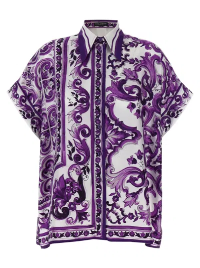 Dolce & Gabbana Maiolica Print Twill Shirt In Purple