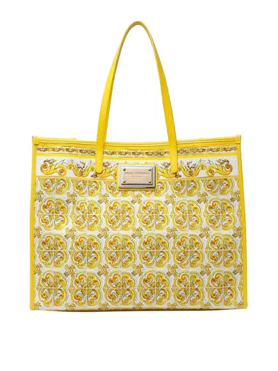 Dolce & Gabbana Yellow Majolica-print Canvas Large Tote Bag