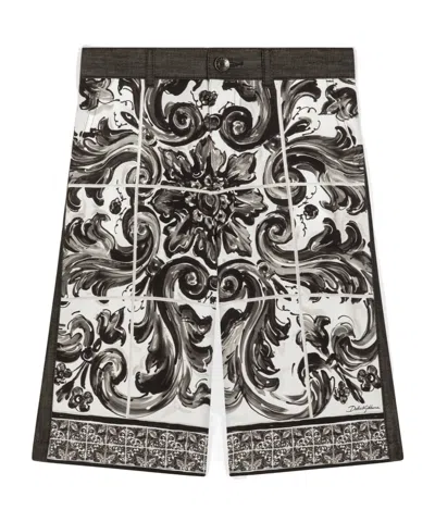 Dolce & Gabbana Kids' Maiolica-print Shorts In Black