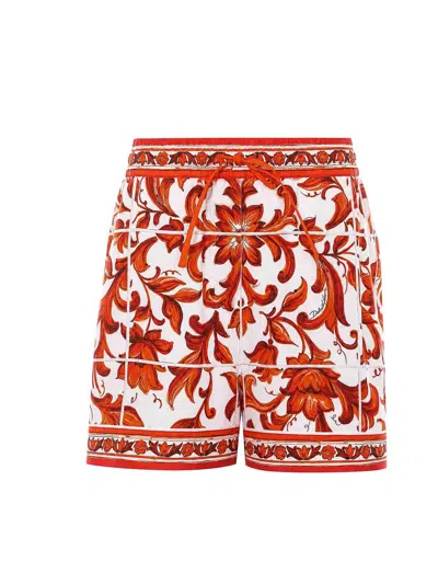 Dolce & Gabbana Maiolica Print Shorts In Orange