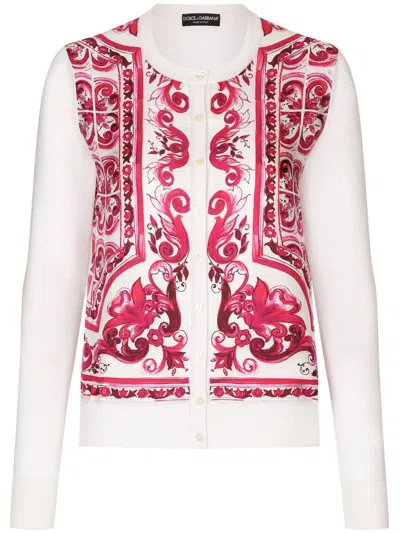 Dolce & Gabbana Maiolica Print Silk Cardigan In Red
