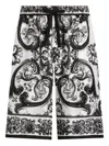 Dolce & Gabbana Maiolica Black And White Shorts With Elastic Drawstring Closure And All-over Print In Silk Man
