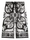 Dolce & Gabbana Maiolica Black And White Shorts With Elastic Drawstring Closure And All-over Print In Silk Man In Black
