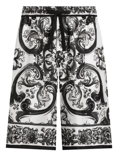Dolce & Gabbana Maiolica Print Silk Shorts In Black