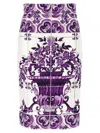 Dolce & Gabbana Maiolica Print Stretch Silk Skirt In Purple