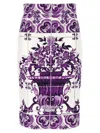 Dolce & Gabbana Maiolica Print Stretch Silk Skirt In Purple