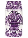 Dolce & Gabbana Maiolica Print Stretch Silk Skirt In Purple