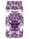 Dolce & Gabbana Maiolica Print Stretch Silk Skirt In Purple