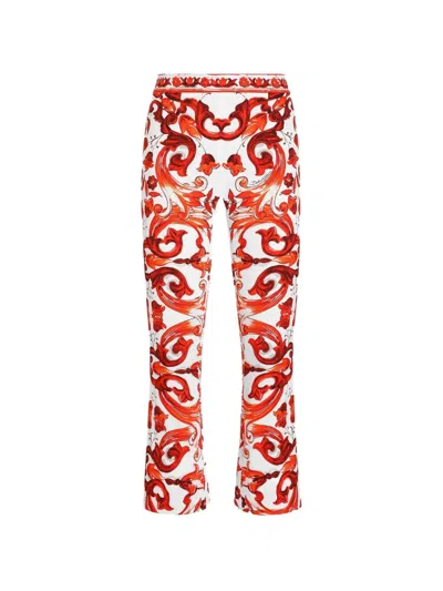 Dolce & Gabbana Maiolica Print Silk Trousers In Multi