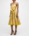 Dolce & Gabbana Maiolica-print Silk Twill Strapless Scarf Midi Dress In Yellow Prt